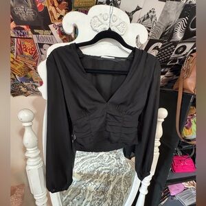 Timing Black Ruched Blouse